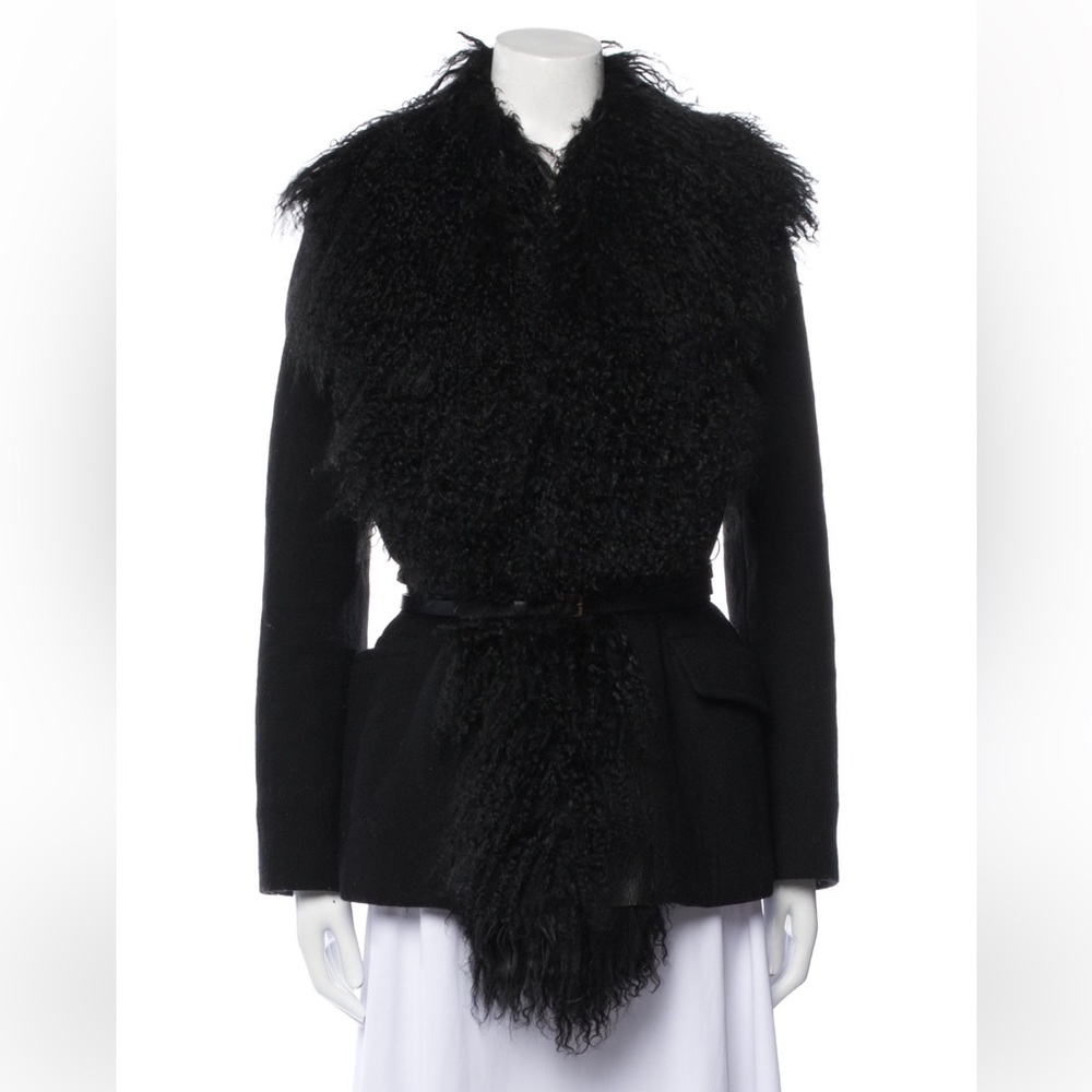 For Sale - Maison Margiela Goat Fur trim and wool coat with leather wrap belt